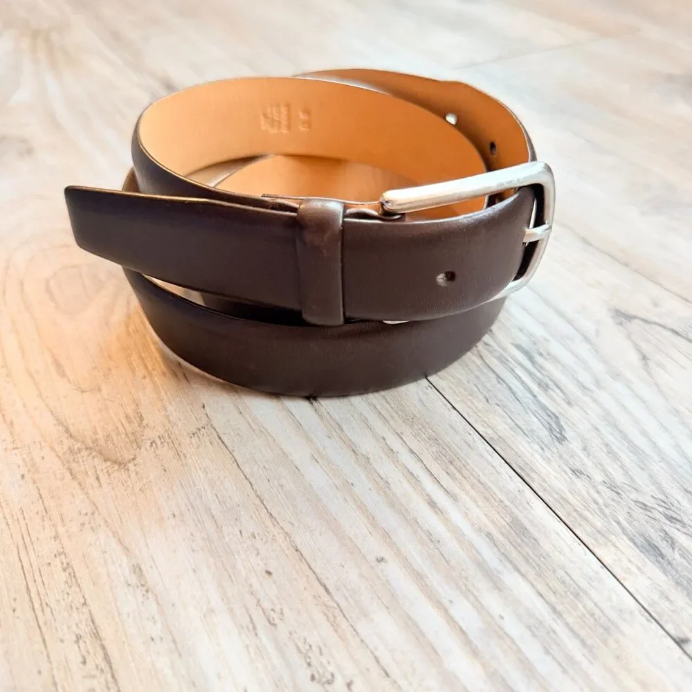 Vintage Coach Brown Leather Belt 36 90cm Full Grain Cowhide Solid Brass Buckle